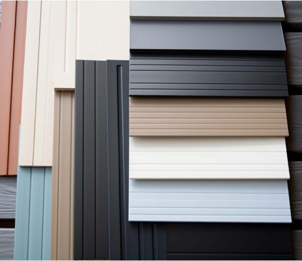 A variety of siding materials and colors displayed side by side, showcasing modern options for exterior home design.