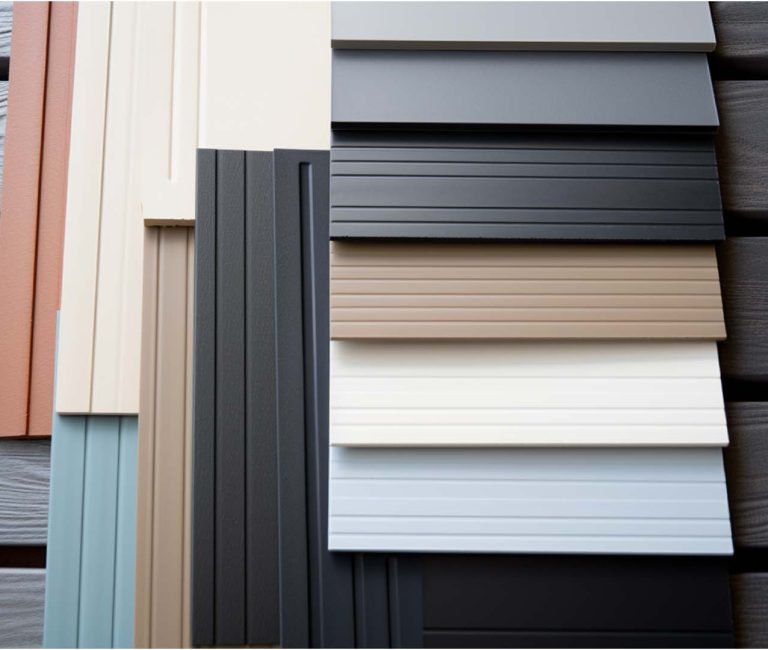 A variety of siding materials and colors displayed side by side, showcasing modern options for exterior home design.